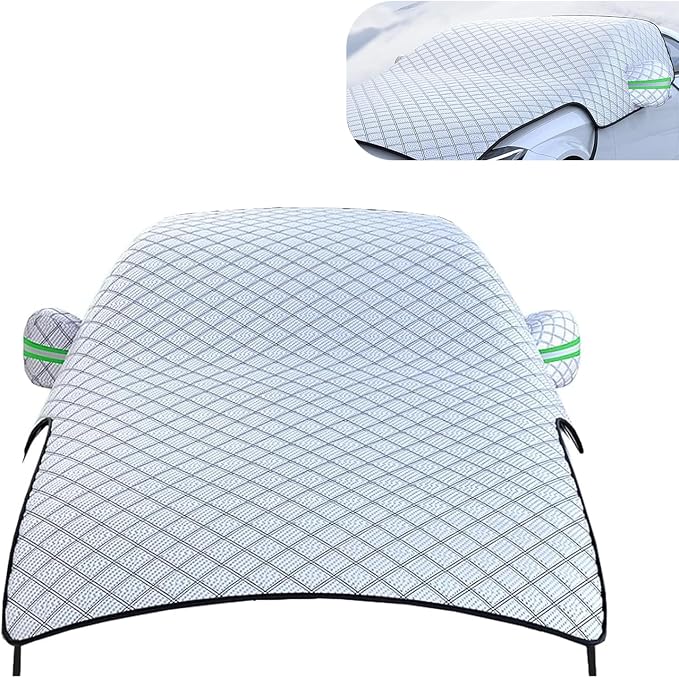 Half Car Cover, Winter Anti-freeze Snow Shield for Windshield Hood Rearview Mirror, Thicken Foldable Outdoor Protector with Fastening Strap, All-season Reflector Cloth for Cars (Silver)