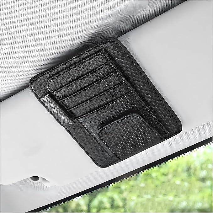 Car Sun Visor Organizer, Auto Visor Organizer and Storage, Registration and Document Holder, Vehicle Accessories for Sunglasses Document Card Pen Driver License (Carbon Fiber Black)