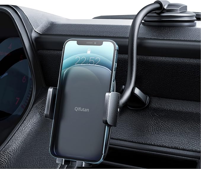 Cell Phone Holder for Car Phone Mount Long Arm Dashboard Windshield Car Phone Holder Anti-Shake Stabilizer Phone Car Holder Compatible with All Phone Android Smartphone, Black