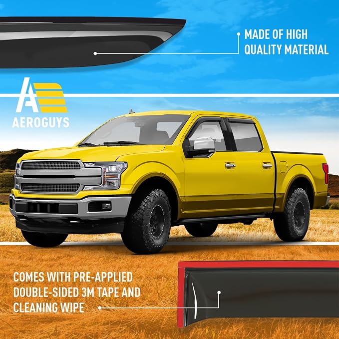 Extra Durable Window Deflectors Tape-On Window Visors Rain Guards Fit for Ford F150 2015-2026 SuperCrew, Sun Visors, Wind Vent for Shades, Exterior Car Accessories - 4pcs. AG0050
