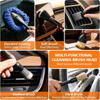 Windshield Cleaner Tool, 12Pcs Car Cleaning Kit, 23-inch Extendable Handle with 4 Microfiber Pads, Car Interior Detailing Brushes, All-in-One Inside Car Cleaning for Auto Detailing