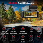 4K+2.5K Dash Cam Front and Rear, Built-in GPS, 5.8G WiFi, Free 64GB Card Included, Dash Camera for Cars, 2-Channel Car Camera,3.16'' IPS Screen,G-Sensor,WDR&HDR,24H Parking Monitor,Max 256GB