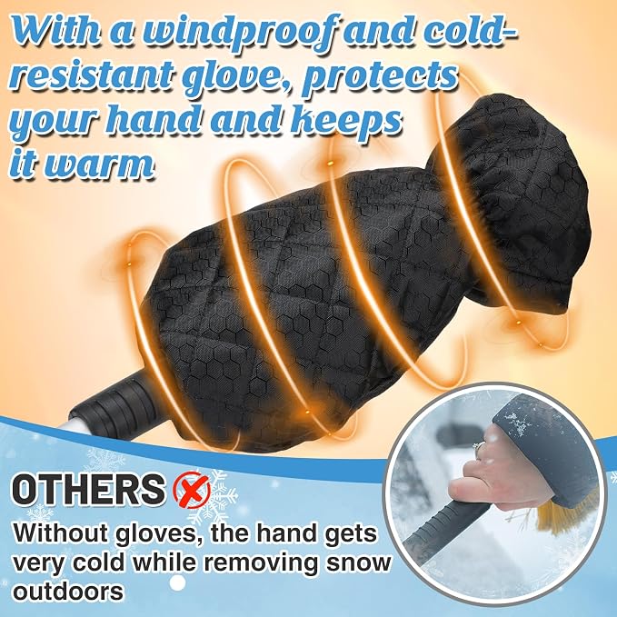 Snow Brush & Ice Scraper for Car Windshield with Glove - 16.5"-23" Extendable Snow Scraper Long Handle Brush Warm Glove Kit for Remove Quickly Automotive/Cars/Trucks/SUVs