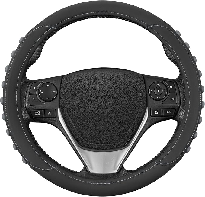 FlexGrip Gray Steering Wheel Cover for Cars – Standard 15 inch Car Steering Wheel Cover, Gray and Black Steering Wheel Protector for Auto Truck Van SUV