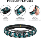 Small Flowers Steering Wheel Cover, White and Black Floral Elastic Non-Slip Steering Wheel Protector,Auto Interior Decor for Women Girls,Universal 15" Fit for Sedans,Trucks