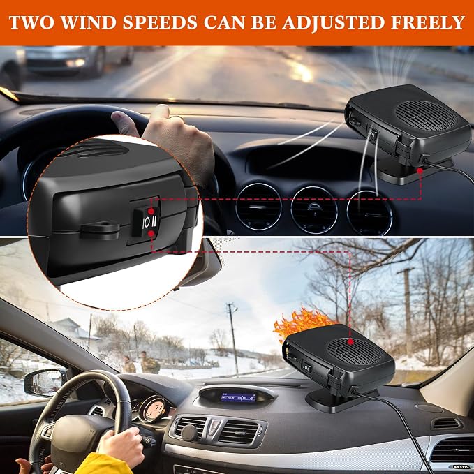 3 Pcs Portable Car Heater 150W 12V Car Heater Plug in Cigarette Lighter Defroster for Windshield 360 Degree Rotation Heating and Cooling Fan Auto Demister Cooling Air Circulator