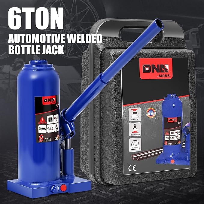 6 Tons / 12000 lbs Lifting Automotive Welded Hydraulic Bottle Jack for Car SUV Pickup Truck, Auto Repair, with Manual Handle & Carrying Storage Case, Blue