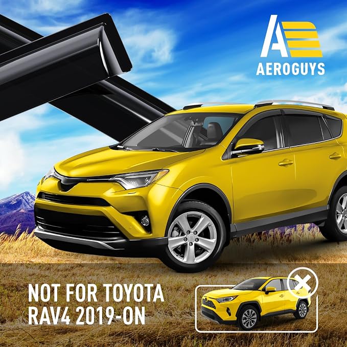 Extra Durable Window Deflectors Tape-On Window Visors Rain Guards Fit for Toyota RAV4 2013-2018, Sun Visors, Wind Vent for Shades, Exterior Car Accessories - 6pcs. AG0245