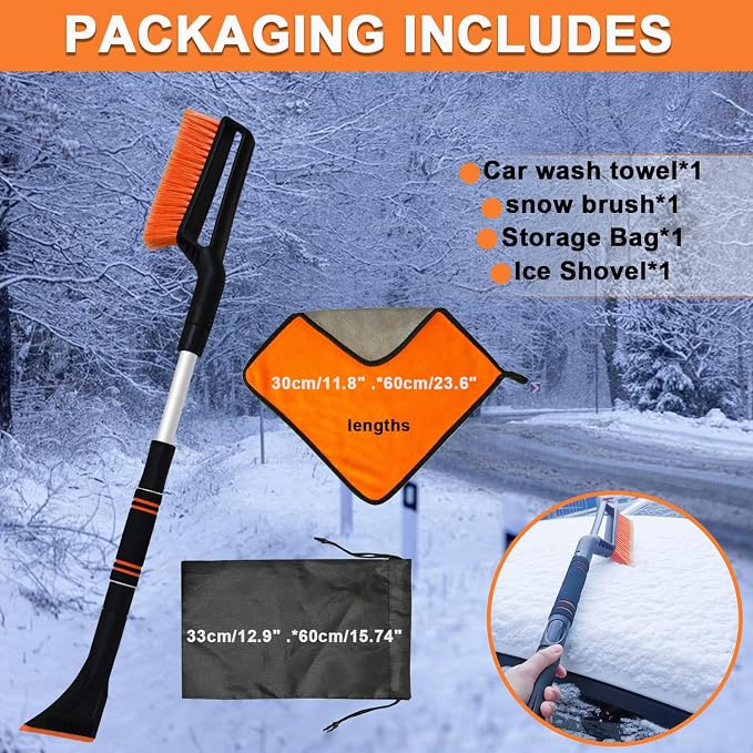 32'' Snow Brush - Detachable Ice Scraper for Car Windshield with Ergonomic Foam Grip for Snow Removal, Aluminum Car Snow Scraper and Brush for Cars, Trucks, SUVs (Heavy Duty ABS)