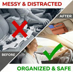Car Visor Organizer – Sun Visor Storage Pouch Holder for Vehicle Truck SUV, PU Leather Auto Interior Accessories for Registration Document, Gas Card & Sunglasses, Universal Fit (Oranger) | Keeps Registration, Cards & Sunglasses Neatly Within Reach
