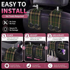 Car Seat Back Storage Hook, Funny Car Purse Hook, Cute Vehicle Storage Organizer for Purses Handbags Brown Green Plaid