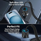 【MFi Certified】iPhone 17 Car Charger Fast Charging, 75W USB C PD&QC Car Power Cigarette Lighter USB Charger with 6FT Type C Coiled Cable for iPhone 17/17 Pro Max/16/15/Galaxy S26/S25/Pixel