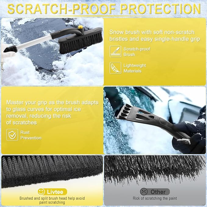 32" Snow Brush and Ice Scrapers for Car Windshield, Extendable Car Snow Accessories with Foam Grip, Brush Supports 360 Degree Rotation, Car Winter Removal Tool for Cars, Trucks, SUVs