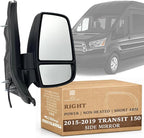 Passenger Side Mirror for 2015-2019 Ford Transit 150 250 350 HD Cargo Van | Right Side View Mirror Assembly with Power Adjustment Non-Heated Glass Short Arm | Textured Black 6 Pins FO1321600