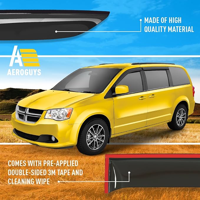 Extra Durable Window Deflectors Tape-On Window Visors Rain Guards Fit for Dodge Grand Caravan 2008-2020, Sun Visors, Wind Vent for Shades, Exterior Car Accessories - 4 pcs. AG0895