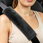 Soft Faux Fur Universal Fit Seatbelt Cover Car Truck SUV Airplane Seat Belt Shoulder Pad for Carmera Backpack Straps Neck Cushion Protector 2 Pack 10.5in Dark Gray