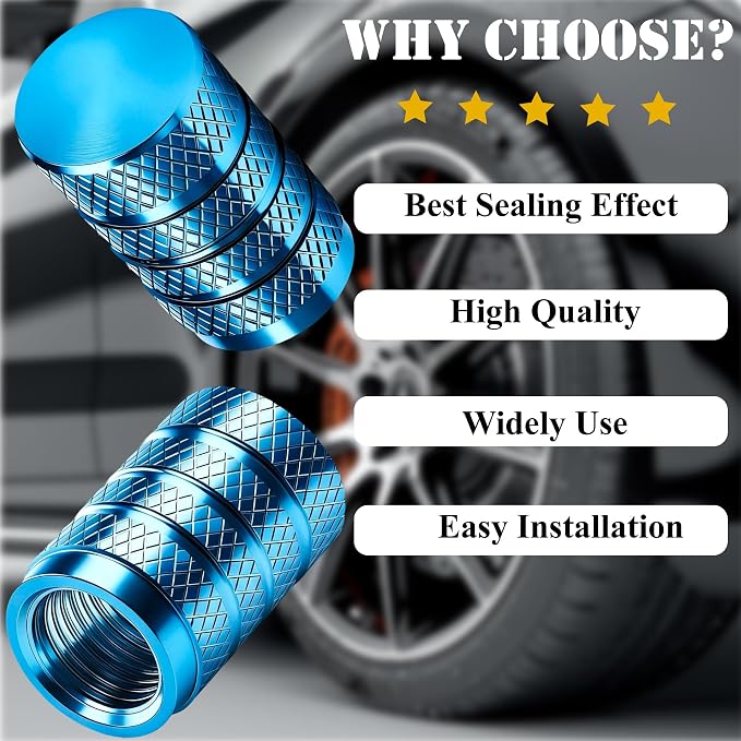 8PCS Tire Valve Stem Caps, Dust Proof, Anodized Aluminum Universal Tire Valve Stem Covers for Cars, SUV, Trucks, Bikes, Motorcycles, Bicycles(Light Blue)