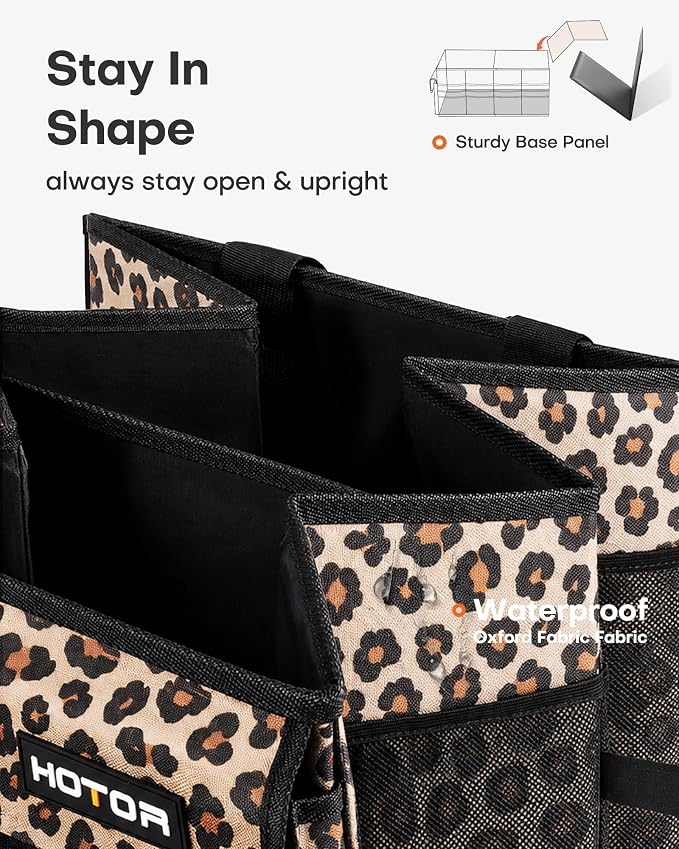 Trunk Organizer - Car Organizer, Foldable Trunk organizer for SUVs & Sedans, Sturdy Car Organization for Car Accessories, Tools, Sundries, Brown Leopard, 2 Compartments, 21.3"×12.6"×10.6"