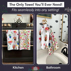 crae. Microfiber Hand Towel & Washcloth Set of 2 - Double-Sided, Waffle Weave, Super Absorbent, Lint-Free, Fast Drying - for Bathroom, Kitchen, Car, and Window Cleaning (Petal Lane/Posey)