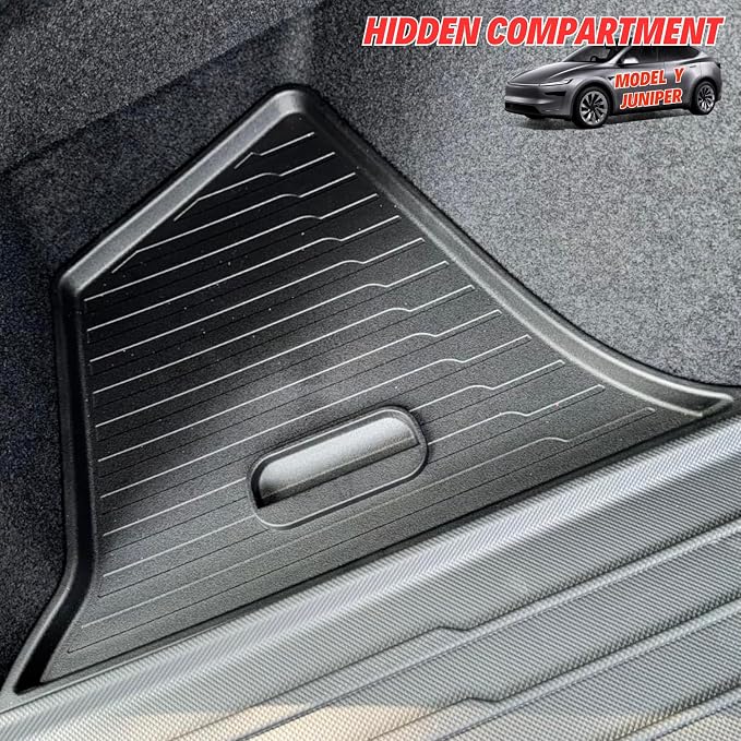 Rear Trunk Storage Bins with Lids for 2026 Tesla Model Y Juniper | Trunk Organizers Add Floor and Cargo Space, TPE Waterproof, Handle Design, Easy to Clean - 2 Pack