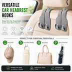 2Pcs Car Headrest Hooks with Premium Leather, Upgraded Double Metal Hooks with Anti-Drop Design, Universal Back Seat Hanger for Bags, Coats, Purses and Groceries (Stylish Gray)