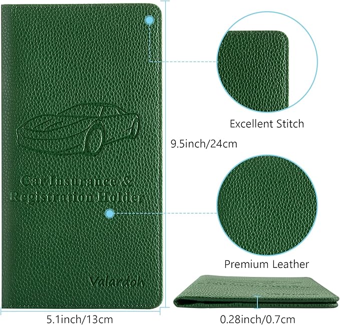 Premium Car Registration and Insurance Card Holder, Car Document Holder for Cards, Driver License & other Essential Documents (Dark Green)