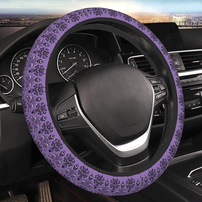 Haunted The Mansion Steering Wheel Cover Cute Universal 15 Inch Car Accessories Protector for Women Fit Auto SUV Sedan Vans Trucks