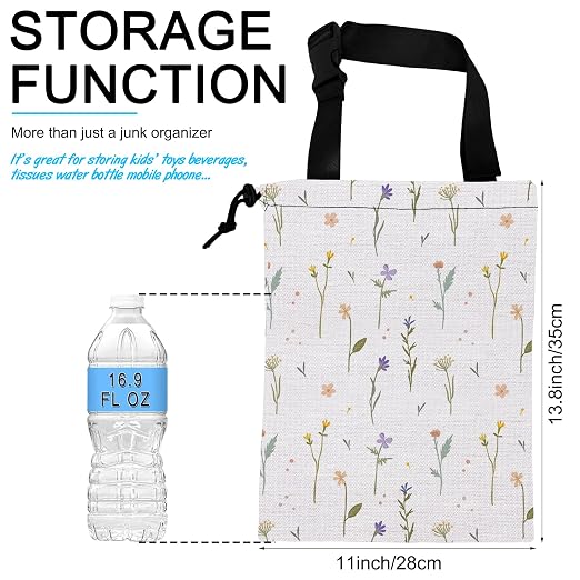 Car Trash Bag Wildflowers Car Garbage Bag Hanging Car Trash Can for Back Seat with Drawstring