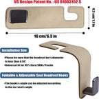 Car Seat Back Hook Universal Auto Storage Hanger Suede with Metal Car Seat Organizer for Handbag Purse Coat Umbrellas Grocery Bags 2 Pack Beige