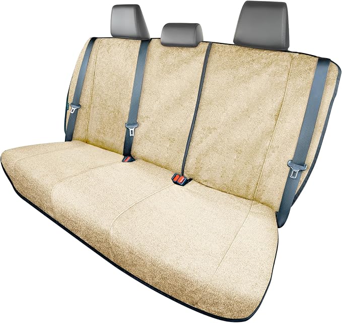 Back Seat Towel Seat Cover for Cars; Great for After Gym Workouts, Dogs, and Outdoor Activities; Universal Fit for Cars SUVs Vans Trucks Rear Seats, EZ fit, Non Slip Grip, Tan