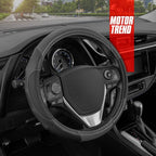 GripDrive Gray Carbon Fiber Steering Wheel Cover, Standard 15 inch Size, Black Faux Leather Comfort Grip, Car Steering Wheel Cover for Auto Truck Van SUV