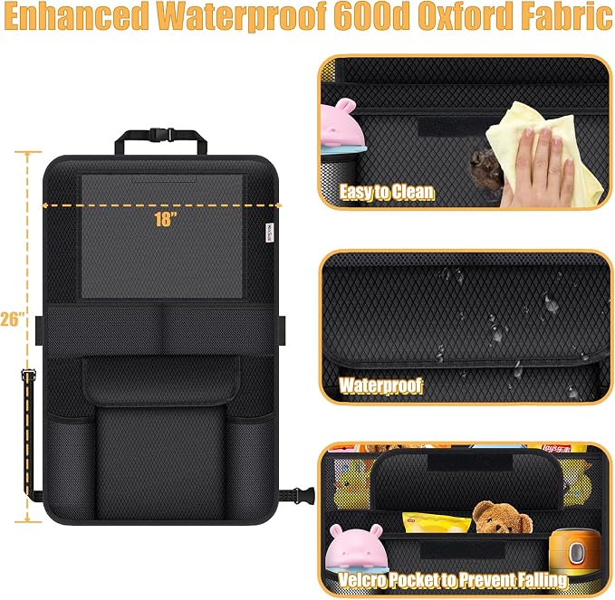 Kick Mats Back Seat Protector, Waterproof Oxford Seat Back Protector, Car Seat Back Protector for Kids, Back of Seat Protector for Kids Feet Car Seat (Black C -2pc)