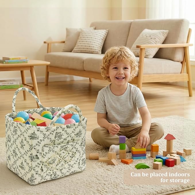Floral Fabric Storage Basket Car Interior Storage Basket Underwear Sundries Laundry Baskets Supplies Home Organizer Bag (Green)