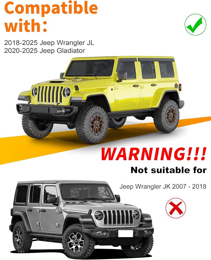 Low-Profile Window Rain Guards Fit for 2018-2026 Wrangler JL 4-Door,4-pcs Rain Guard Side Window Visors Extra-Thick Vent Visor Window Deflectors Tape-on Vent Shades Car Accessories