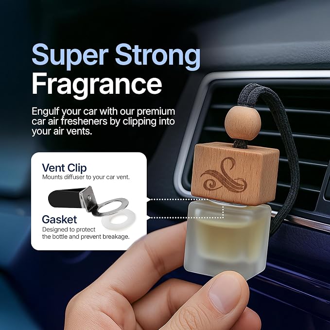 Solvere Diffuser with Vent Clip | Strong Automotive Freshener Long Lasting | Powerful Car Fresheners for Men with Odor Eliminating Technology | Luxury Air Freshener by