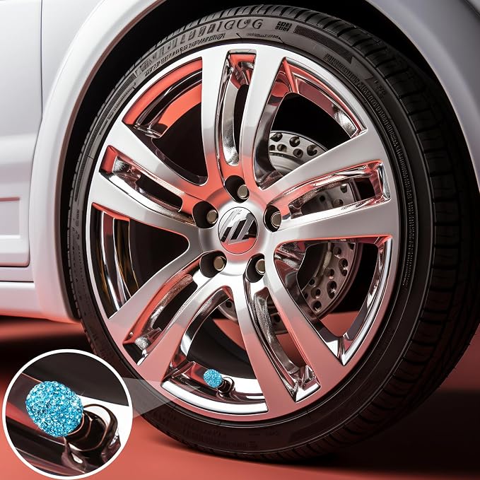 4PCS Bling Crystal Diamond Tire Stem Valve Caps, Dustproof Car Wheel Tire Valve Caps Universal Tire Valve Stem Covers for Cars, SUV, Trucks, Bikes, Motorcycles, Bicycles (Light Blue)