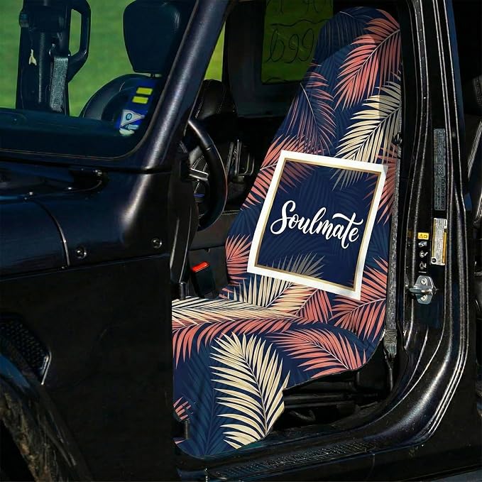 2 Pack Car Seat Towel Covers, Sweat-Proof Microfiber Seat Protectors for Gym, Running, Beach & Workout, Breathable Quick-Dry, Machine Washable, Pink Palm Leaves Print, Universal Fit
