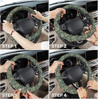 Dark Cottagecore Botanical Steering Wheel Cover, Non-Slip Polyester Wheel Grip, Universal 15 Inch Car Accessory