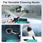 Windshield Cleaner Tool, Car Interior and Exterior Window Cleaning Kit with Extendable Handle & 4 Reusable Microfiber Pads, Auto Glass Wiper Brush Kit for Car & Home Windows (Grey)