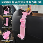 Headrest Hooks for Car Adjustable 4 Pack Vehicle Seat Back Organizer Storage Hanger Holder for Purse Bags Universal Fit with Clip Pink