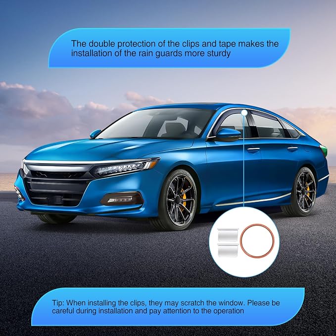 in Channel Window Visors for Honda Accord 2018 2019 2020 2021 2022, Wind Deflectors for Sun Rain & Ventilation, Light Smoky Blue, 4PCS