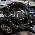 Sun Moon Steering Wheel Cover for Women Girly,Stars and Clouds 15 Inch Non-Slip Breathable Neoprene Steering Wheel Cover Fit Auto,SUVs,Includes 2 PCS Cup Coasters