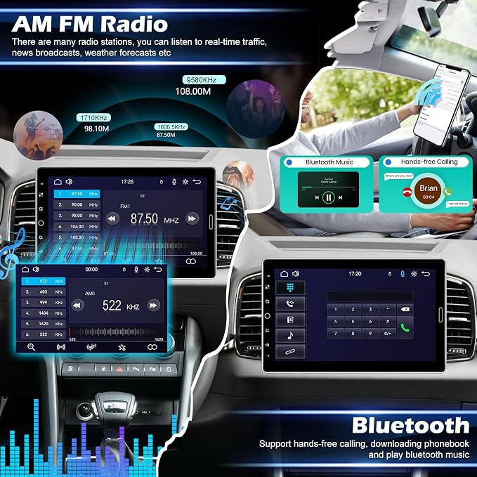 10.1 inch Single Din Touchscreen Radio 10 inch Car Stereo with Wireless Carplay Support AM FM Radio/YouTube Video/Bluetooth/Car Play/Android Auto + Backup Camera + Mic