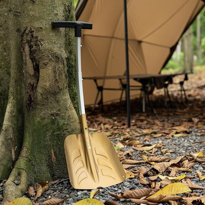Snow Shovel, Collapsible Aluminum Alloy with Ice Scraper Brush - Portable Folding Shovel for Camping, Car Emergency, Winter Outdoor - 25.98" Lightweight Durable Design (Coyote Brown)