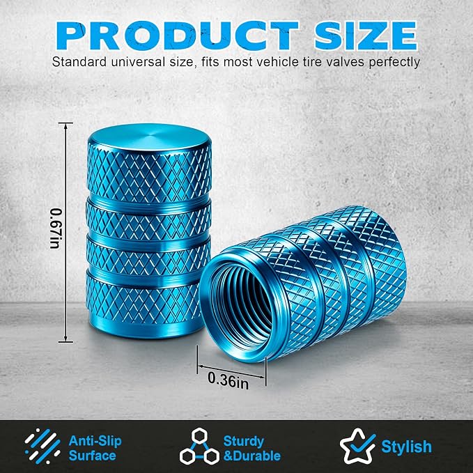 12PCS Tire Valve Stem Caps, Car Exterior Accessories, Aluminum Alloy Valve Cover Universal for Cars, Trucks, Motorcycles and Bicycles (Sky Blue)