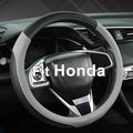 Customized Auto Car Steering Wheel Cover for Honda Accord Civic CR-V HR-V Pilot Fit Passport Odyssey 14.5-15inch(Black+Gray-Standard Size)