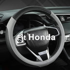 Customized Auto Car Steering Wheel Cover for Honda Accord Civic CR-V HR-V Pilot Fit Passport Odyssey 14.5-15inch(Black+Gray-Standard Size)
