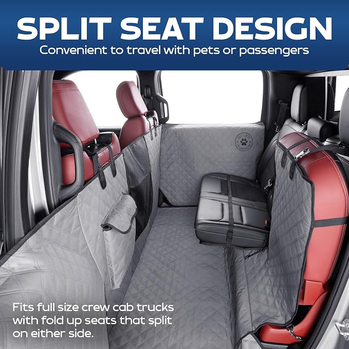 XL Floor Cover with Door Protection, Gray – As Seen on Shark Tank – Fits Full‑Size Crew Cab Trucks with Fold‑Up Seats, Waterproof & Machine Washable – Sturdy XL Dog Hammock for Truck