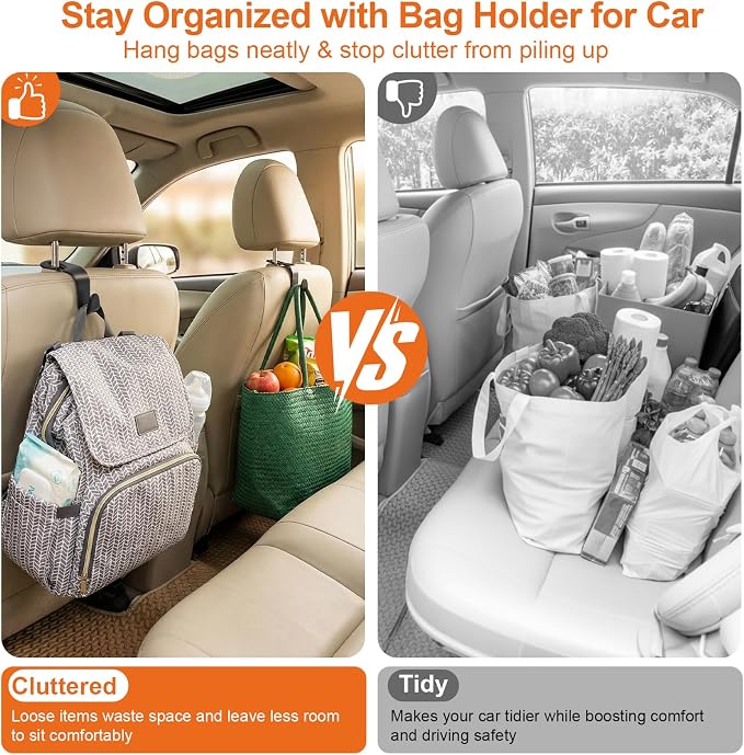 Purse Hook for Car 4 Pack, Deep Anti-Drop Car Seat Hooks for Headrest, Thick ABS Plastic Holds 55 Lbs, Heavy Duty Car Purse Holder & Car Accessories Interior for Handbags, Car Organizer Black
