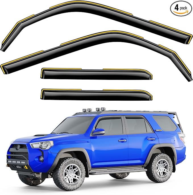 in-Channel Window Rain Guards for 2010-2024 Toyota 4Runner, Extra Durable Window Deflectors, Rain Guards Visors Vent Visors Window Deflector Vent Shades Car Accessories -4 pcs